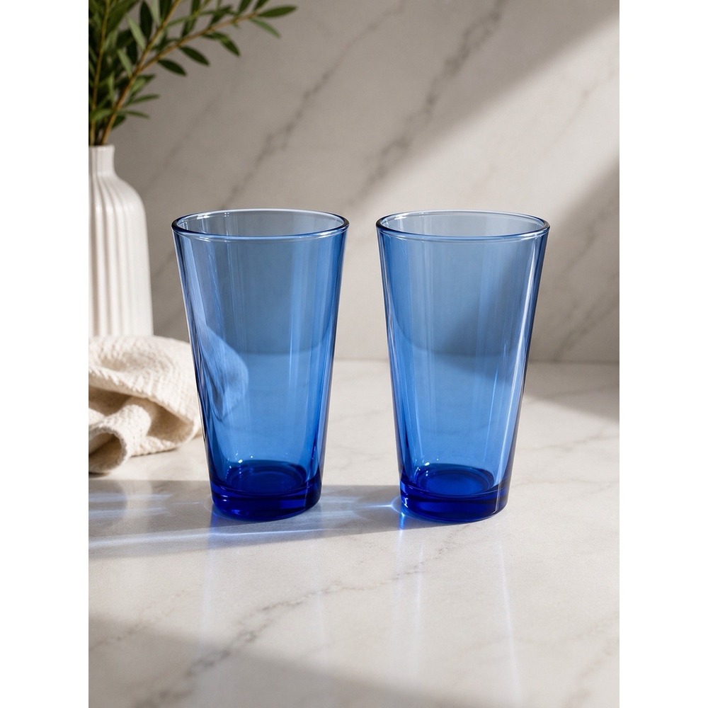 Mediterranean Blue Flare Libbey Glass Drinking Glasses 5 7/8" 16 Oz Set Of 2